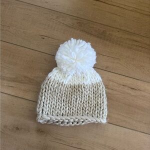 Free People Cream Knit Kids Hat with Pom-Pom